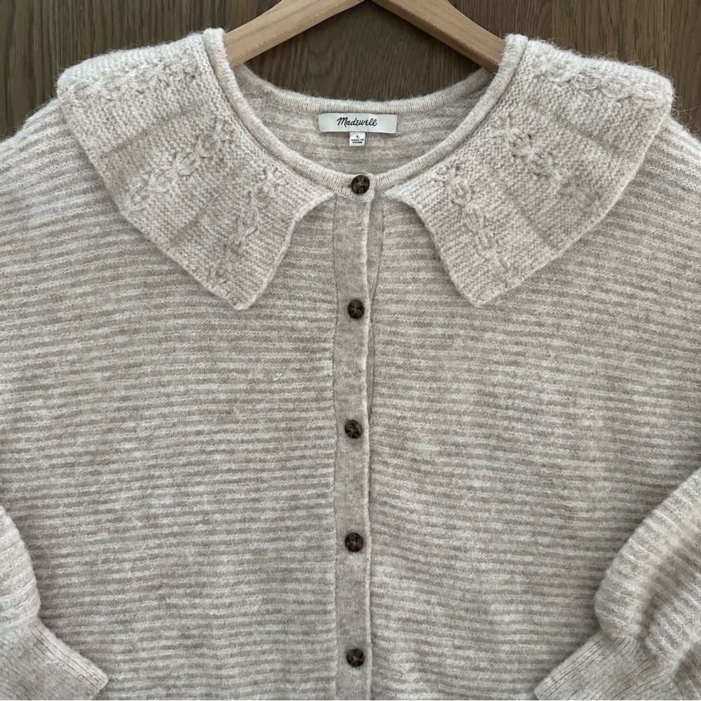 SOLD Madewell Pointelle Collar Sweater Alpaca Wool Cardigan Sweater Cream Large - Picture 4 of 8